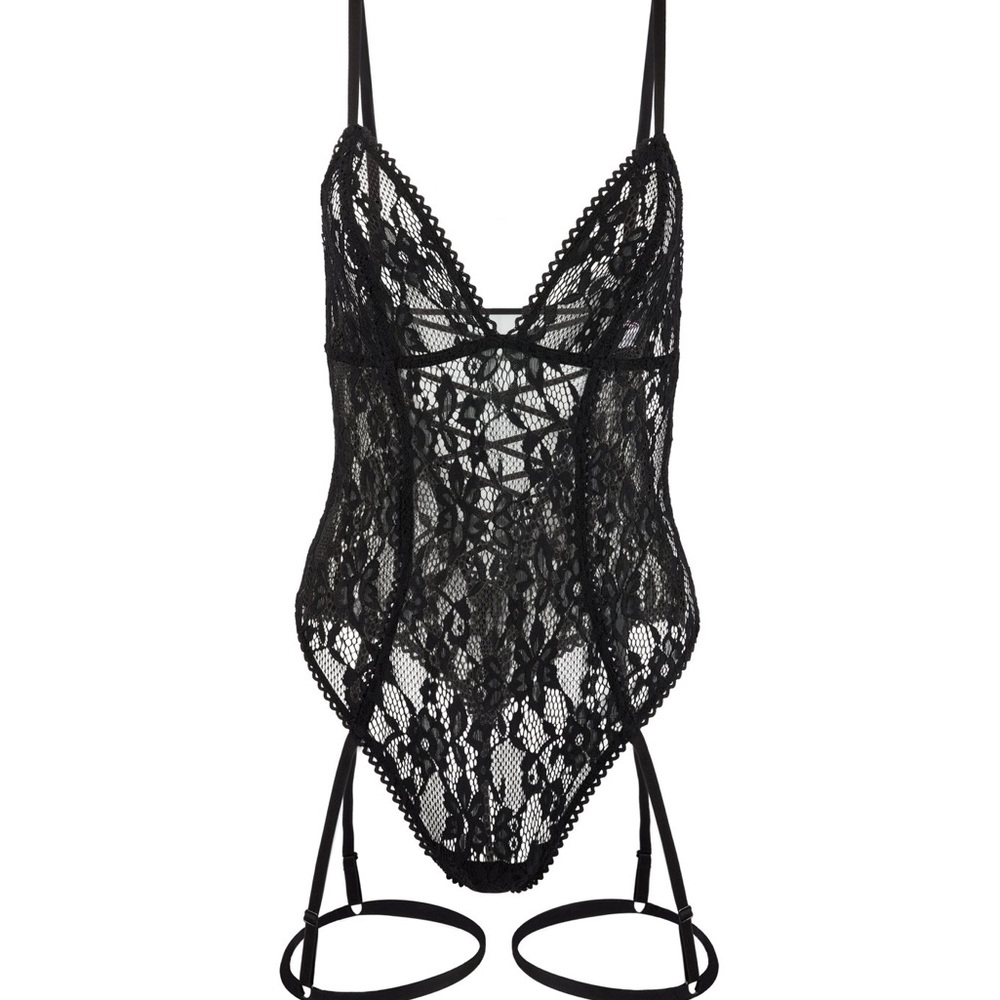 Adore me size 2X clarisse unlined black lace sexy lingerie bodysuit lace up